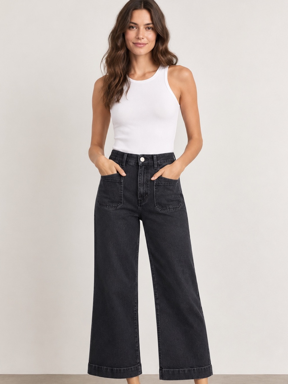 Maeve Anthropologie Colette High Rise Wide Leg Cropped Jeans 24 Black
